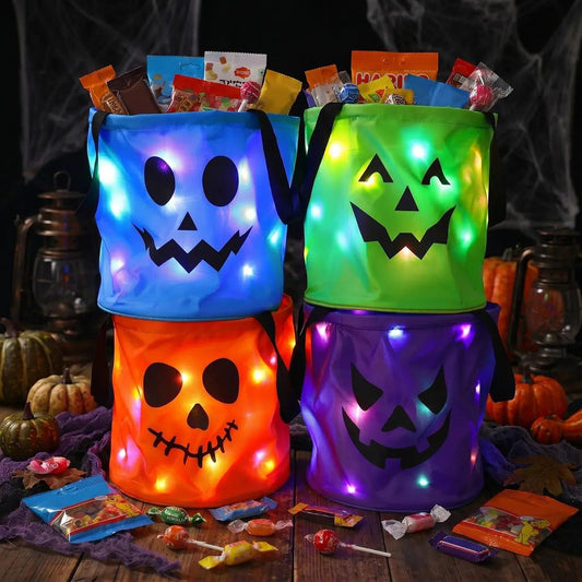 Goofball Buddies™ Glow Crew Light-Up Trick-or-Treat Buckets — Set of 4