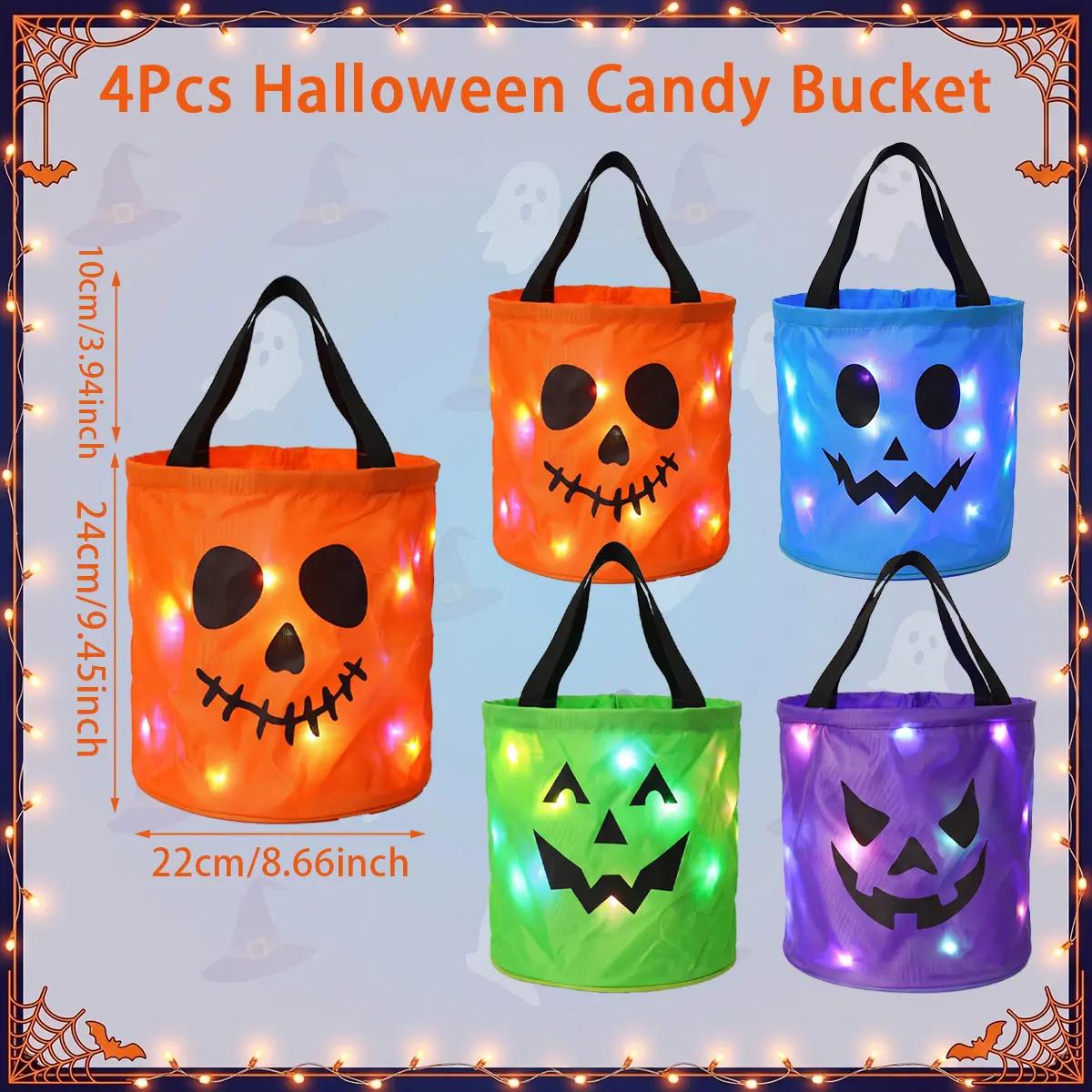 Goofball Buddies™ Glow Crew Light-Up Trick-or-Treat Buckets — Set of 4