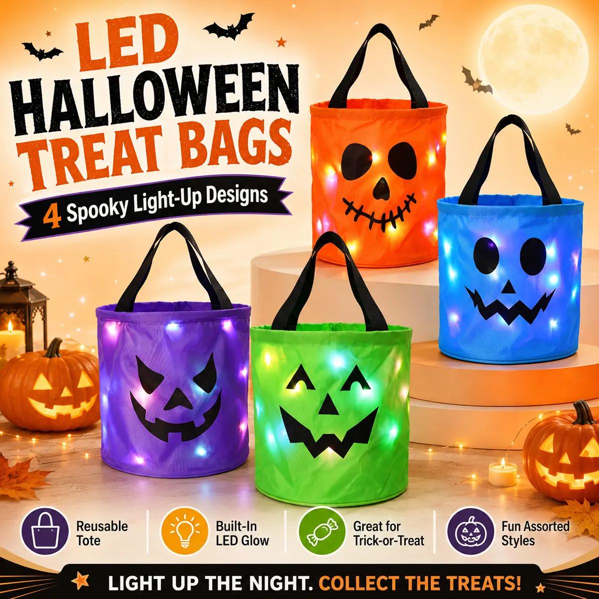 Goofball Buddies™ Glow Crew Light-Up Trick-or-Treat Buckets — Set of 4
